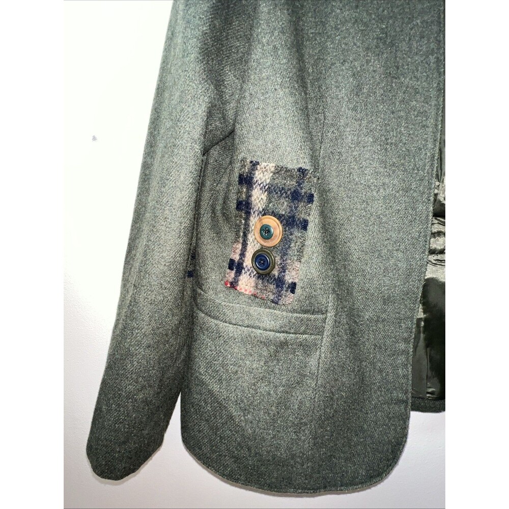 Vtg Tan Jay Womens Tweed Blazer Jacket Olive Green W/ Plaid Detail & Buttons M/L - Picture 9 of 16